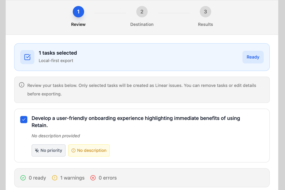 Retain App: Linear Export