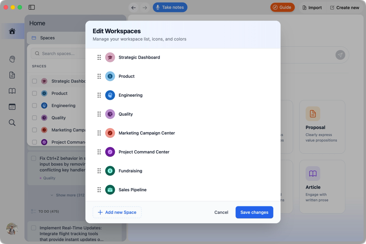Retain App: Workspaces